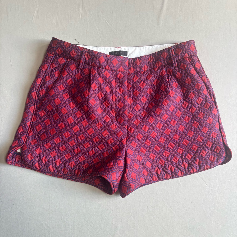 J. Crew Red/Blue Diamond Pattern Quilted Shorts Size 6